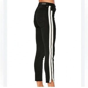 Etienne Marcel Jeans, 27 Black Denim Skinny Side Stripe with Zippers, Mid Rise